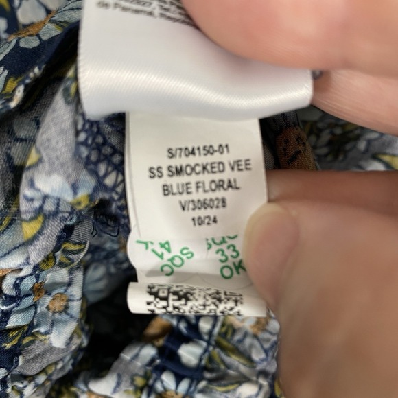 Old Navy Floral Smocked Top Size 2X Blue Ruched Boho Artsy Peasant NWT - Picture 10 of 10